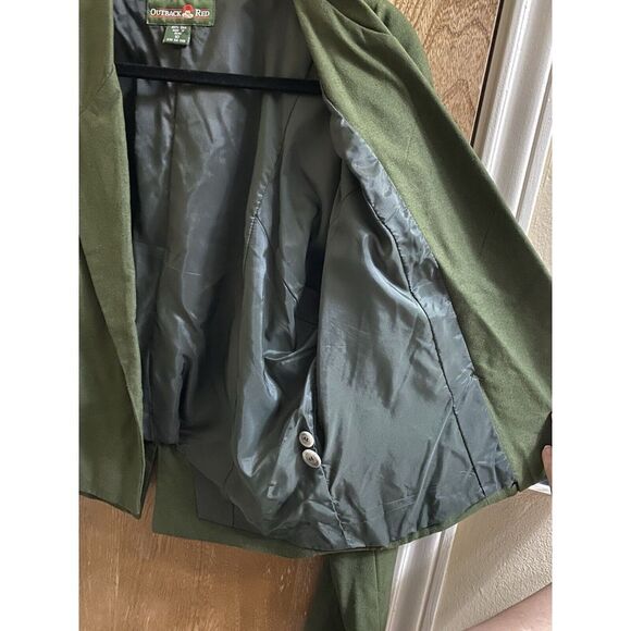 Vintage Outback Red 80s Cropped Blazer Olive Double Breasted 100% Silk Size 10 - Picture 15 of 16